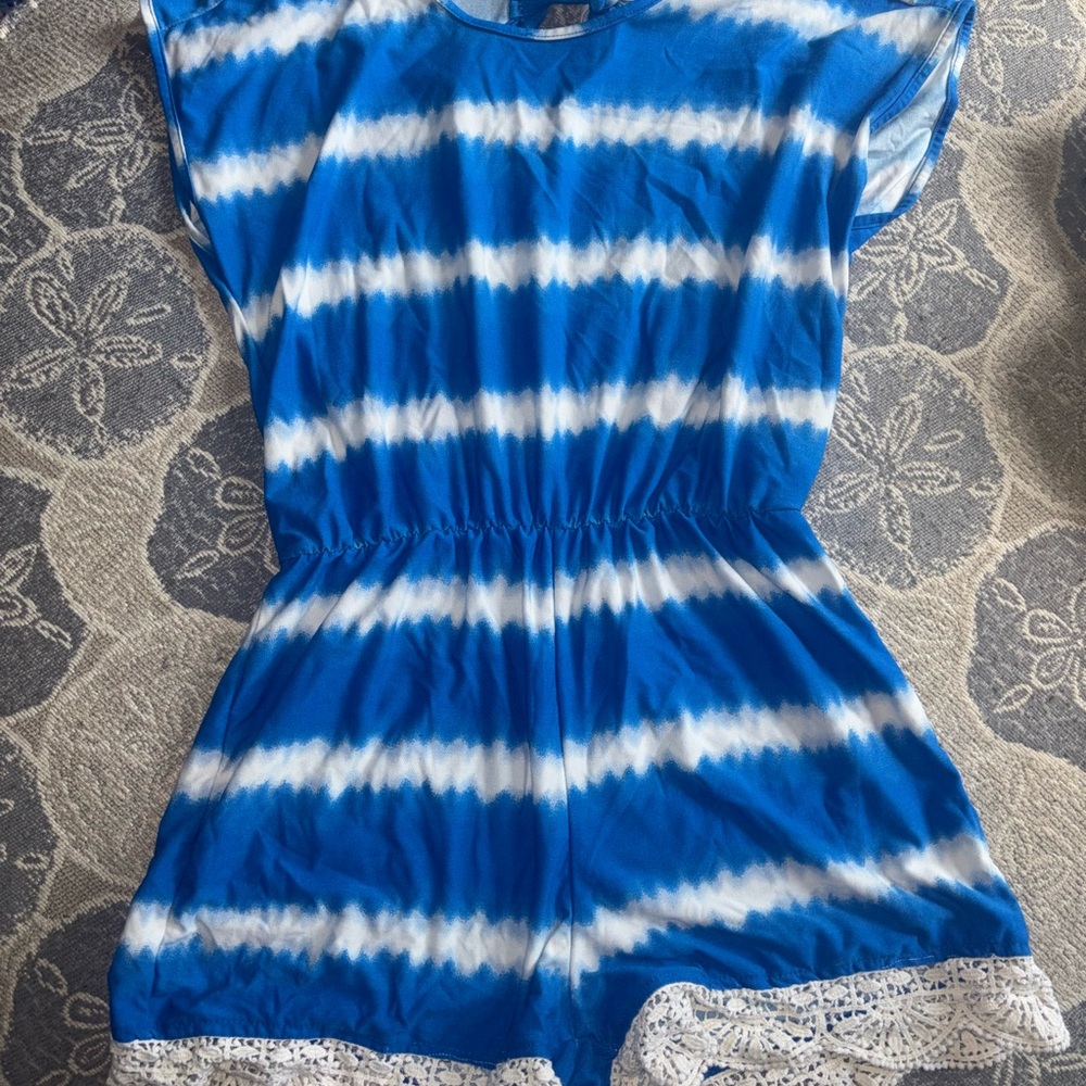 Poof! Vibrant Blue and White Kids Romper